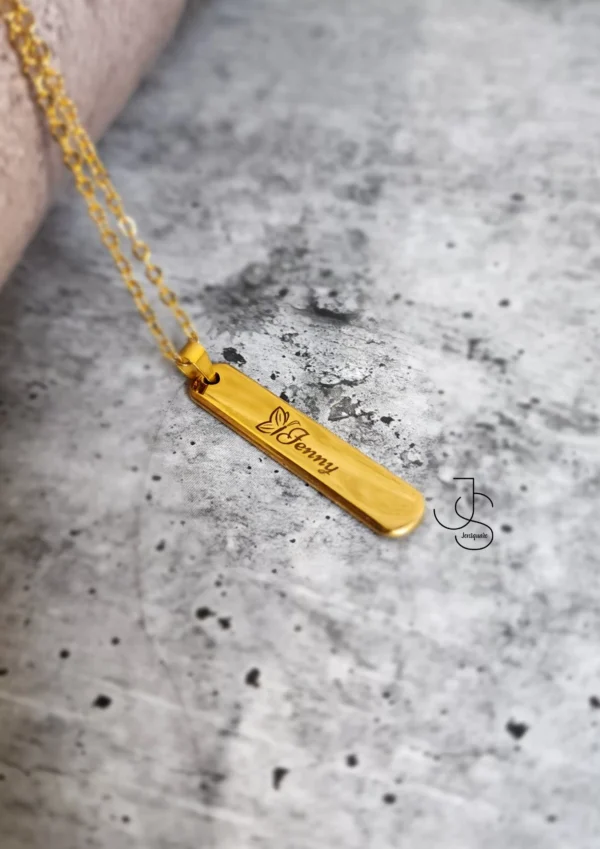 33 NAMETAGS - Customised metallic rectangular pendant Necklace Perfect for Him & Her.