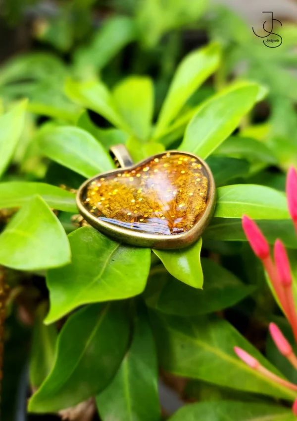 SPARKLY DREAMS - Real yellow petals tucked in antique hearts