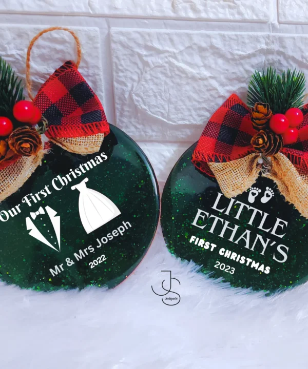 Personalised Christmas ornament on First Christmas for New borns and Newly weds