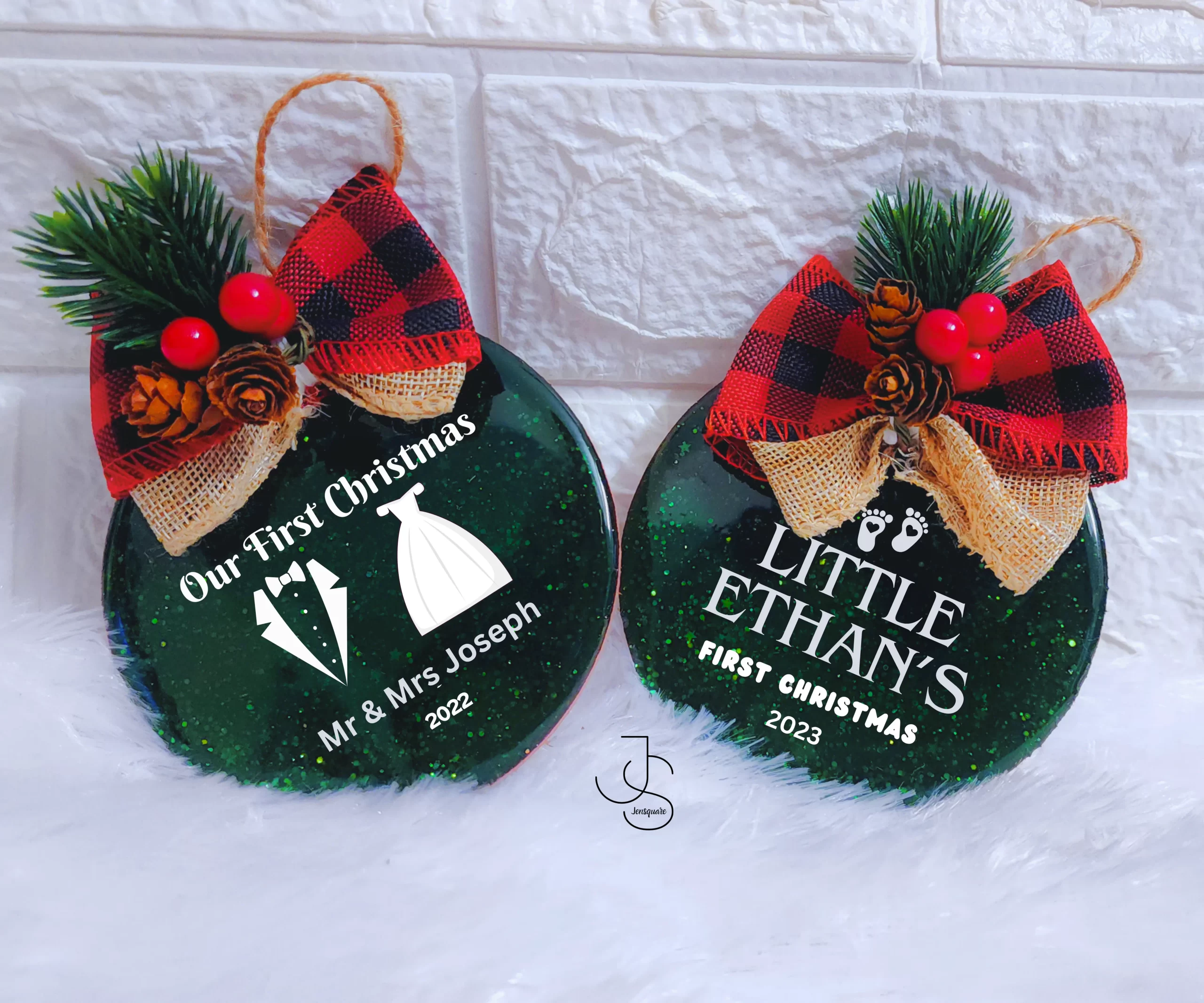 Personalised Christmas ornament on First Christmas for New borns and Newly weds