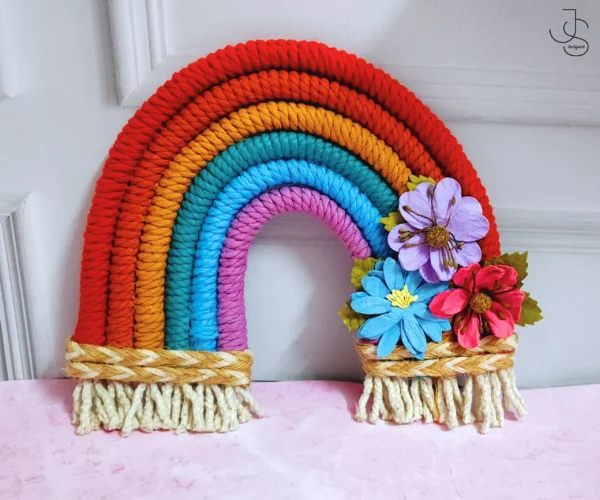 RAINBOW-TASYMAC - Customized macrame décor with name and Flowers - perfect personalised gift for kids room, home décor, birthdays