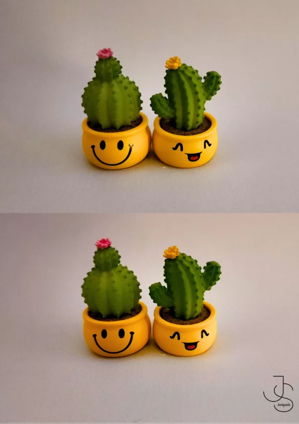 MINI CACTUS - Miniature cactus with smiley pots (Pack of 2) Best for dashboards, office desk and collections
