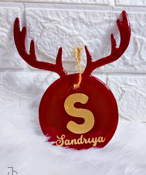 Jensquare Reindeer Horn Christmas tree ornament with customized initial