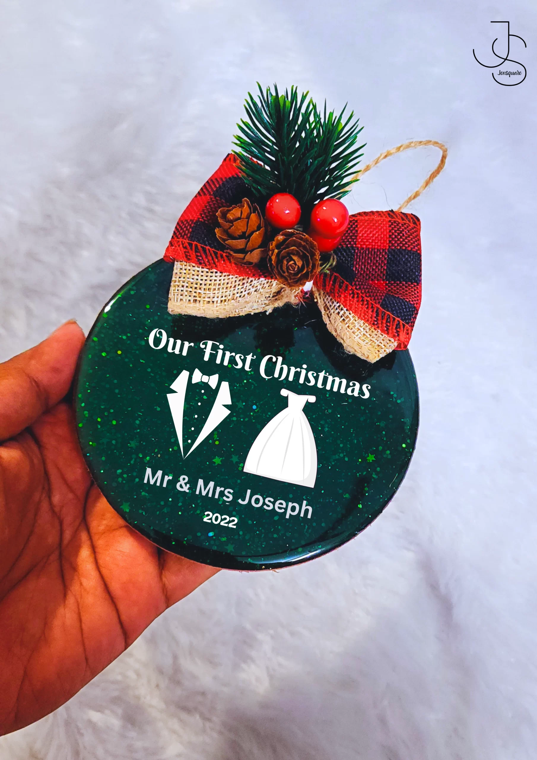 Personalised Christmas ornament on First Christmas for New borns and Newly weds