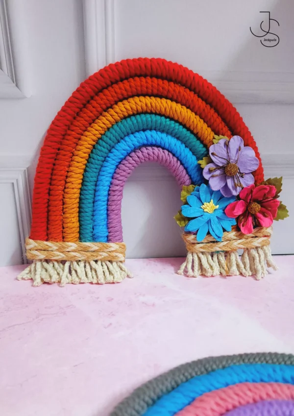RAINBOW-TASYMAC - Customized macrame décor with name and Flowers - perfect personalised gift for kids room, home décor, birthdays