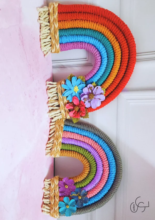 RAINBOW-TASYMAC - Customized macrame décor with name and Flowers - perfect personalised gift for kids room, home décor, birthdays