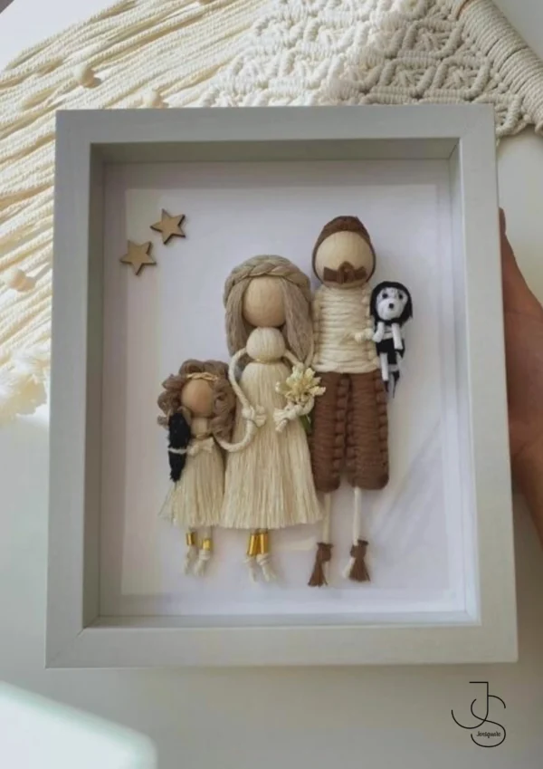 BEADOLLS IN A BOX - Wooden bead and tassel based customized dolls in a shadow box, personalised gifts for birthdays and anniversaries and family gatherings
