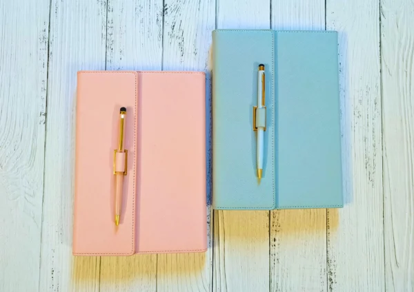 Premium Leather notebook with metallic Pen and Card holder sleeve