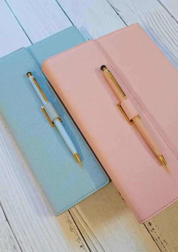 Premium Leather notebook with metallic Pen and Card holder sleeve