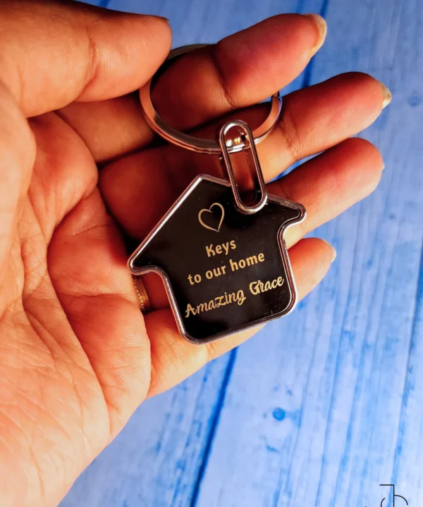 Customised Metallic Home keychain with message
