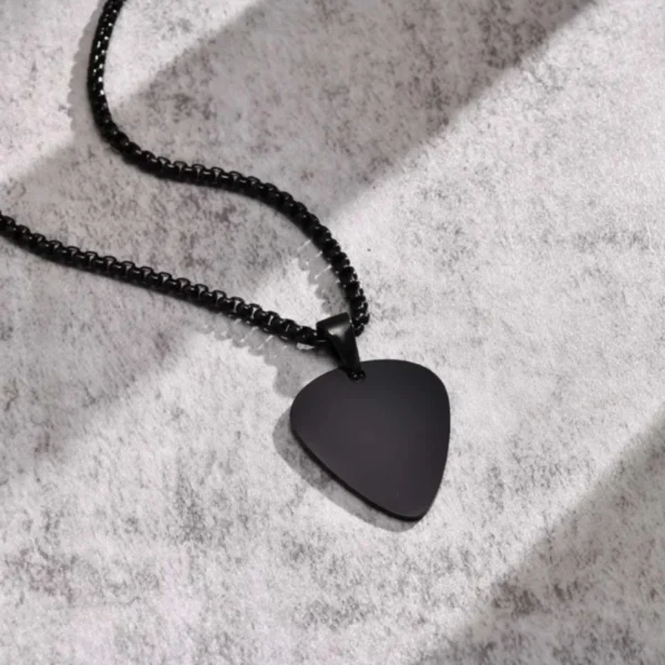 PLECTRUM NECKPIECE - Lustrous Black Guitar pick shaped Personalised necklace