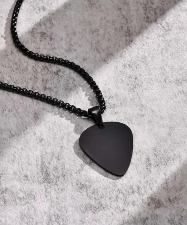 PLECTRUM NECKPIECE - Lustrous Black Guitar pick shaped Personalised necklace