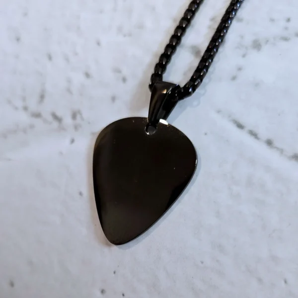 PLECTRUM NECKPIECE - Lustrous Black Guitar pick shaped Personalised necklace