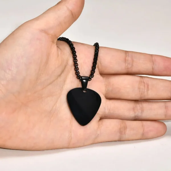PLECTRUM NECKPIECE - Lustrous Black Guitar pick shaped Personalised necklace