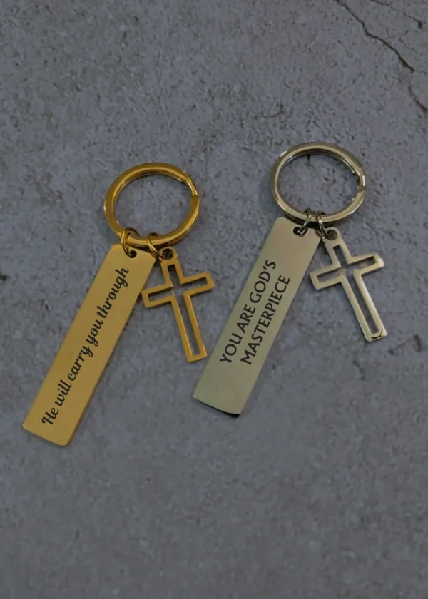 CROSS RECTANGLES - Engravable cross keychains with personalised Verse, texts and captions - Christian Gifts and accessories