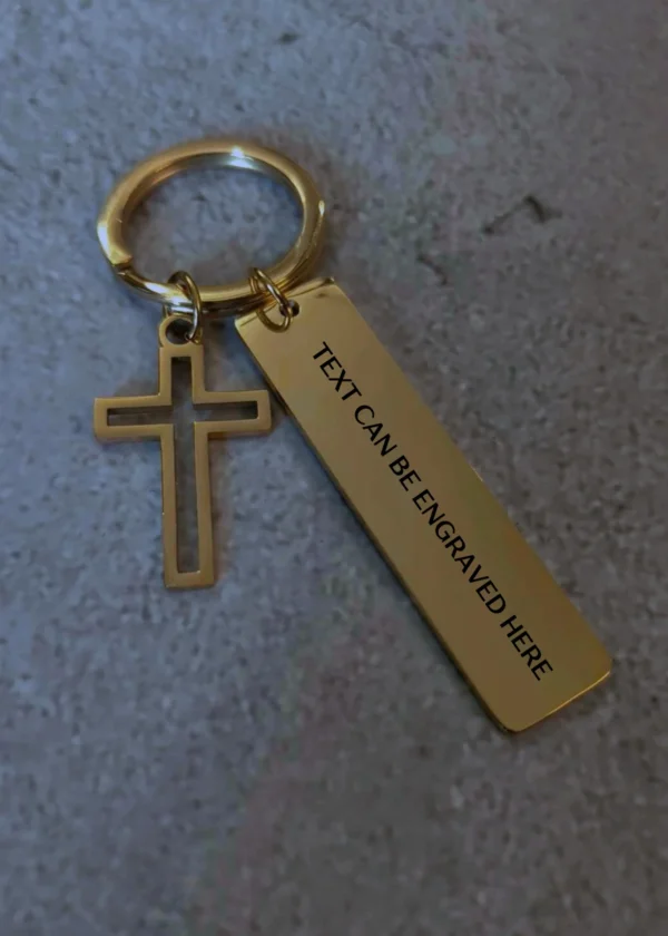 CROSS RECTANGLES - Engravable cross keychains with personalised Verse, texts and captions - Christian Gifts and accessories