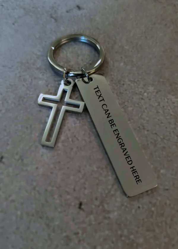 CROSS RECTANGLES - Engravable cross keychains with personalised Verse, texts and captions - Christian Gifts and accessories