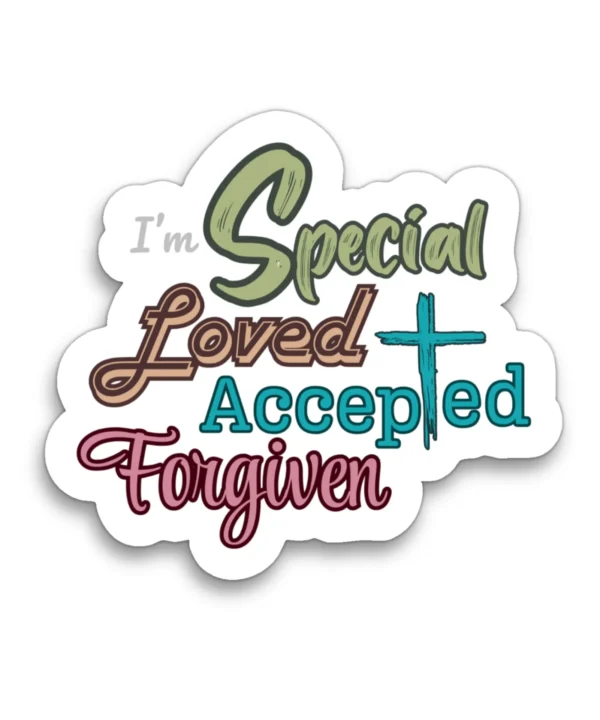 SPECIAL, LOVED, ACCEPTED AND FORGIVEN | Cute Christian Sticker, Faith Sticker, Matt Laminated Vinyl Stickers, Boho Sticker, Laptop Stickers, Christian Gifts, Christian stickers