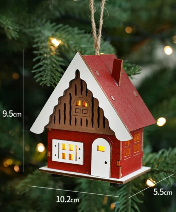 Miniature Christmas House Ornament 1 | Wooden Christmas Home with Lights