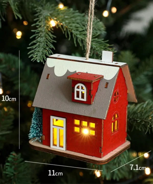 Miniature Christmas House Ornament 2 | Wooden Christmas Home with Lights