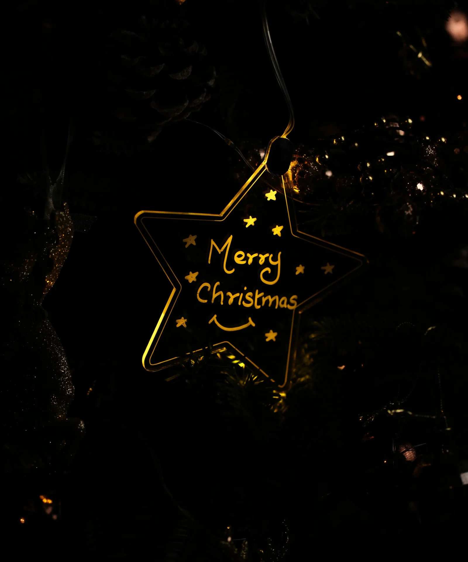 Glowing LED acrylic Christmas ornament | Warm white light decor with white pen