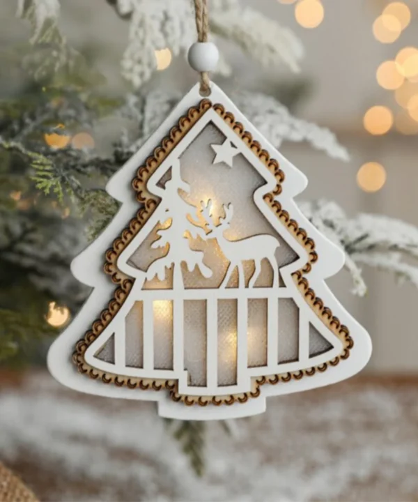 Christmas Wooden carved Tree ornament | Wooden embellishment Tree with lights