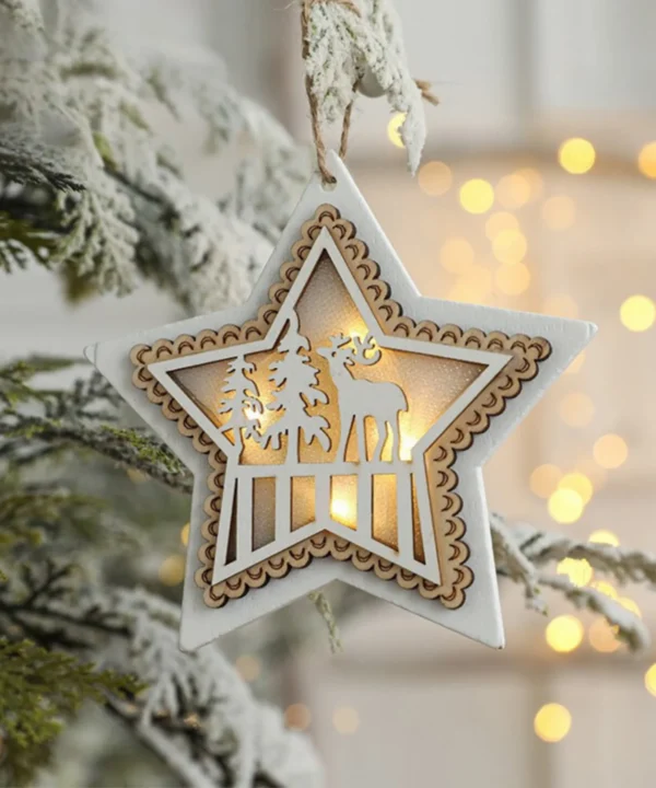 Christmas Wooden carved Star ornament | Wooden embellishment Star with lights
