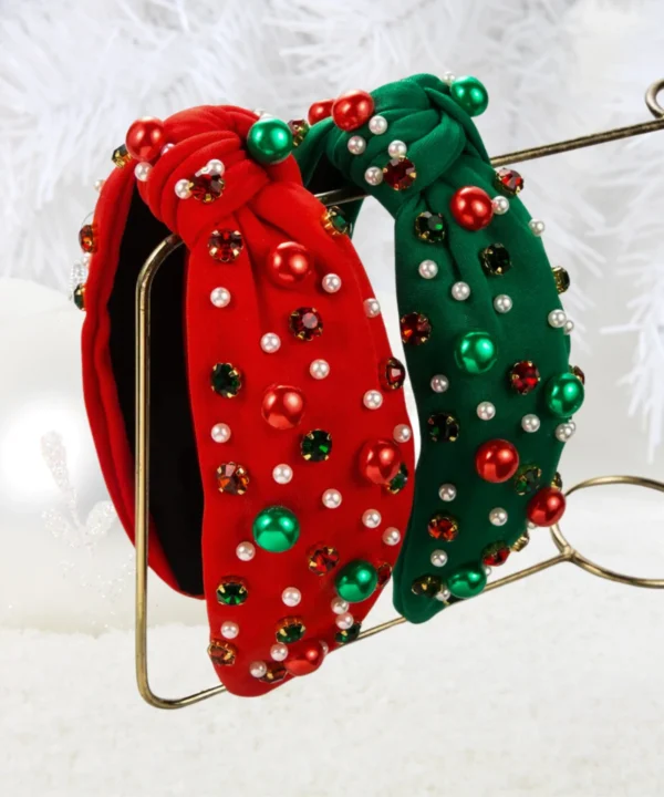 Christmas Bling Headbands | Padded Knot Beaded Christmas Hair Accessories