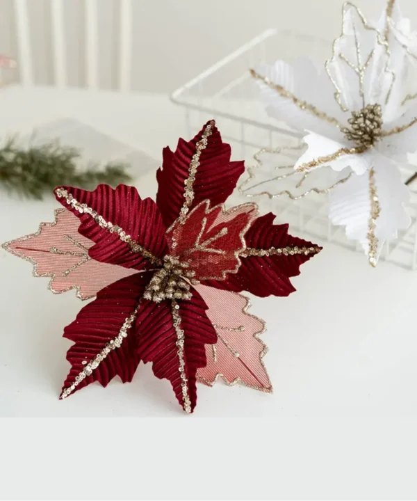 Sparkly and Velvety Poinsettias Flower for DIY Christmas Wreath & Tree Decor