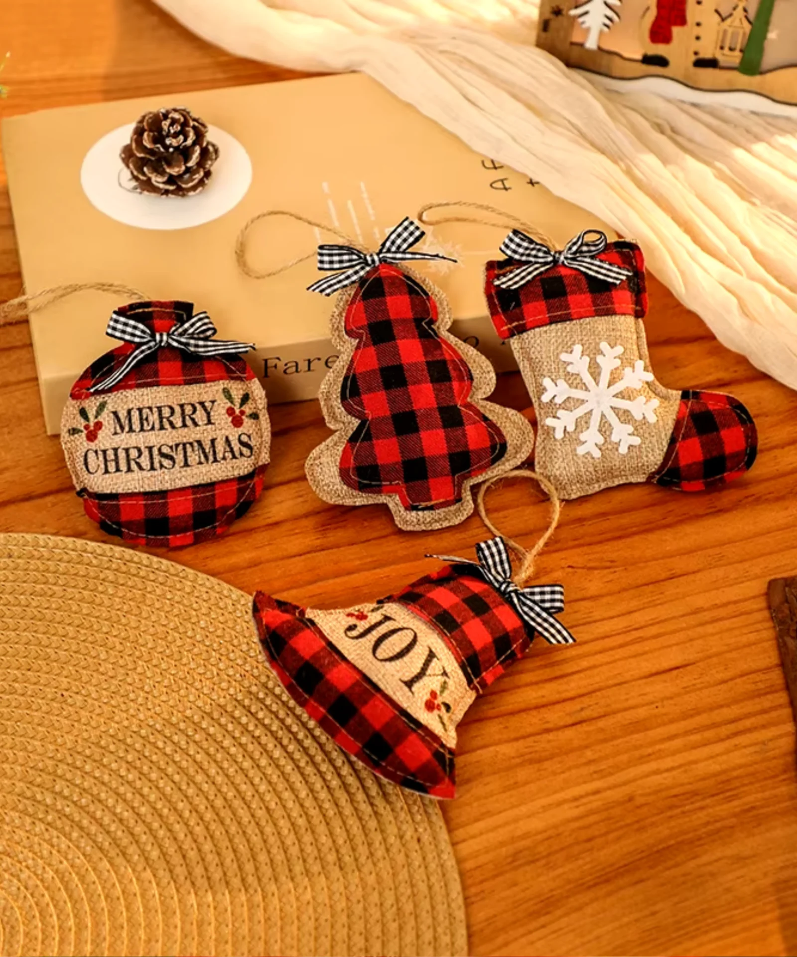 Felt and Puffy Handmade Christmas tree Decorations - Set of 4