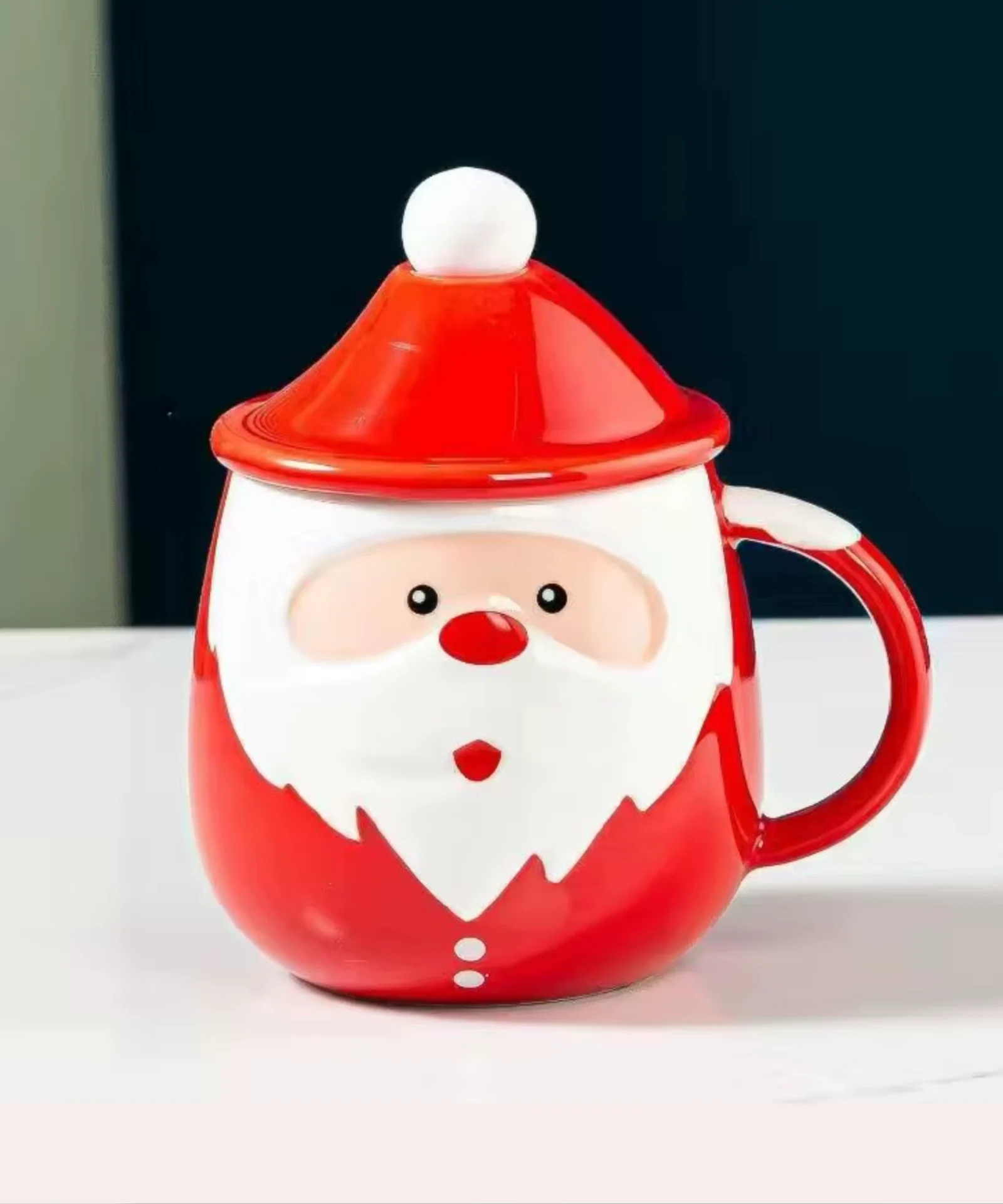 Christmas themed Santa Claus Ceramic Mug With Spoon And Lid | Christmas cutlery 380ml