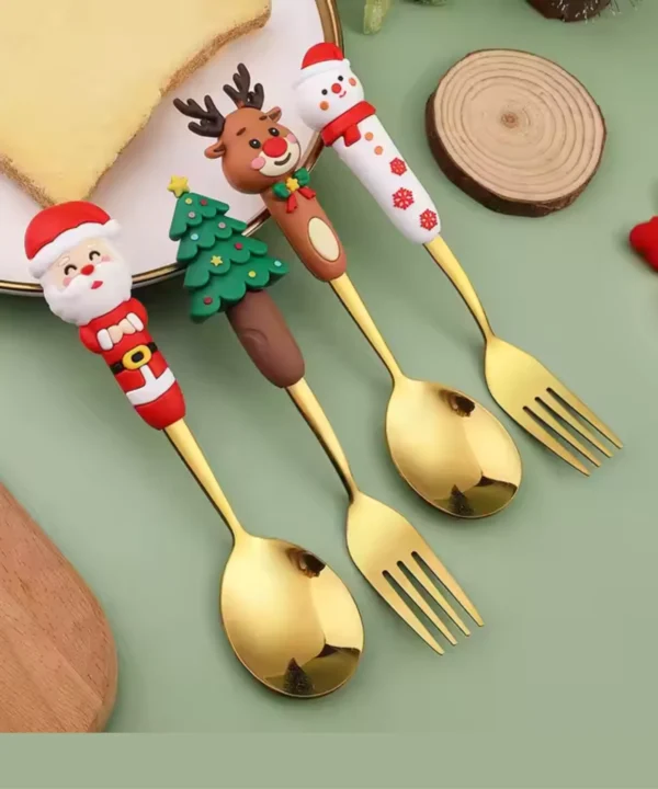 Lustrous Christmas 4pcs Spoon And Fork gift box | Christmas themed cutlery set