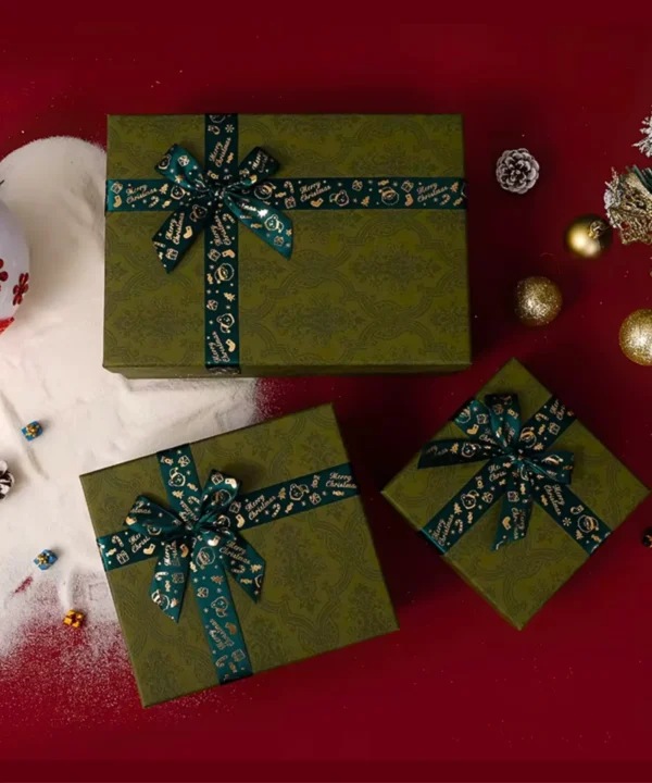 Green Christmas Bowknot Hamper Boxes - 28*20*9cm and 20*18*8cm