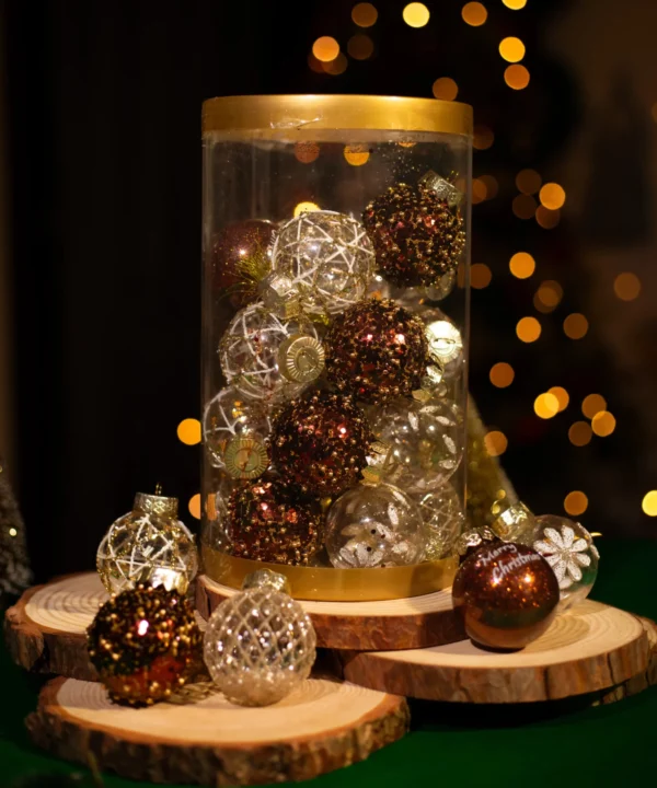 A21 Festive Sparkly and embellished Black/Brown 6cm Baubles, Pack of 25